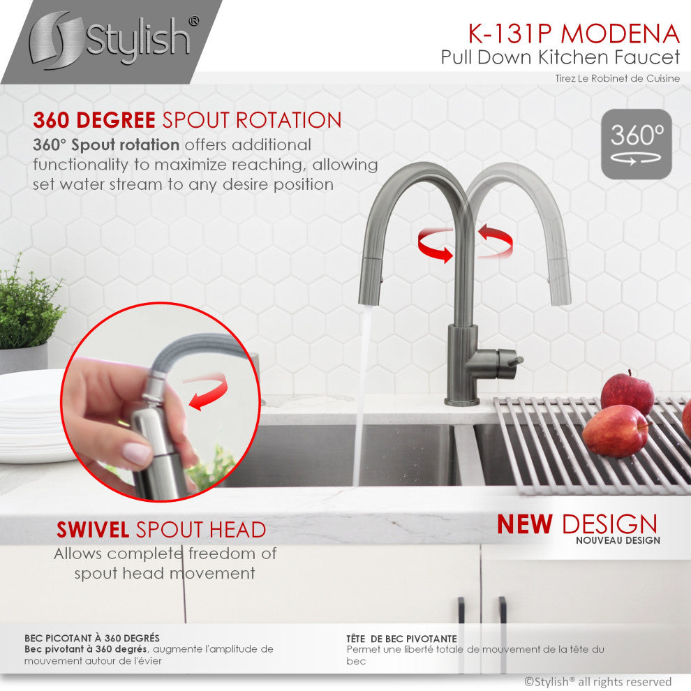 STYLISH Modern Single Handle  Pull down Sprayer  Kitchen Faucet in Gunmetal