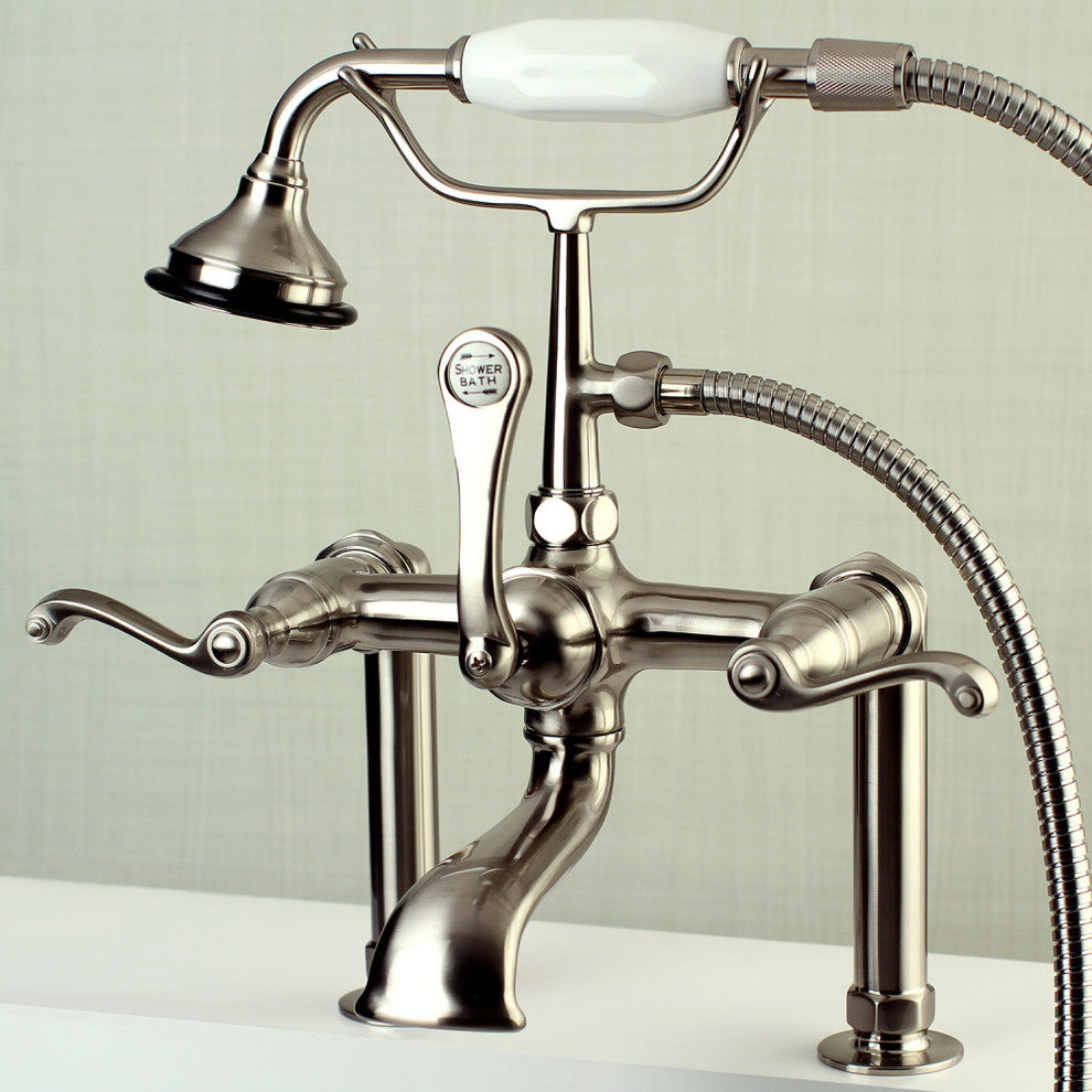Aqua Vintage Deck Mount Clawfoot Tub Faucet, Brushed Nickel