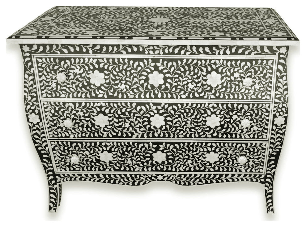 Curved French Provincial Style Bone Inlay Dresser Chest of drawers