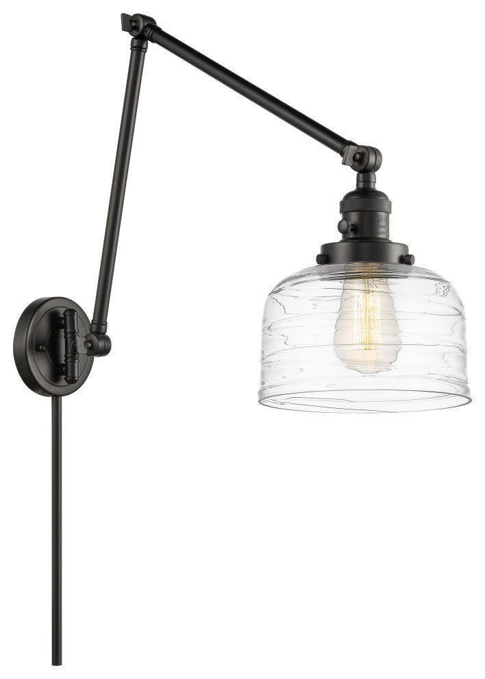 Bell Swing Arm With Switch, Matte Black, Clear Deco Swirl, Clear Deco Swirl