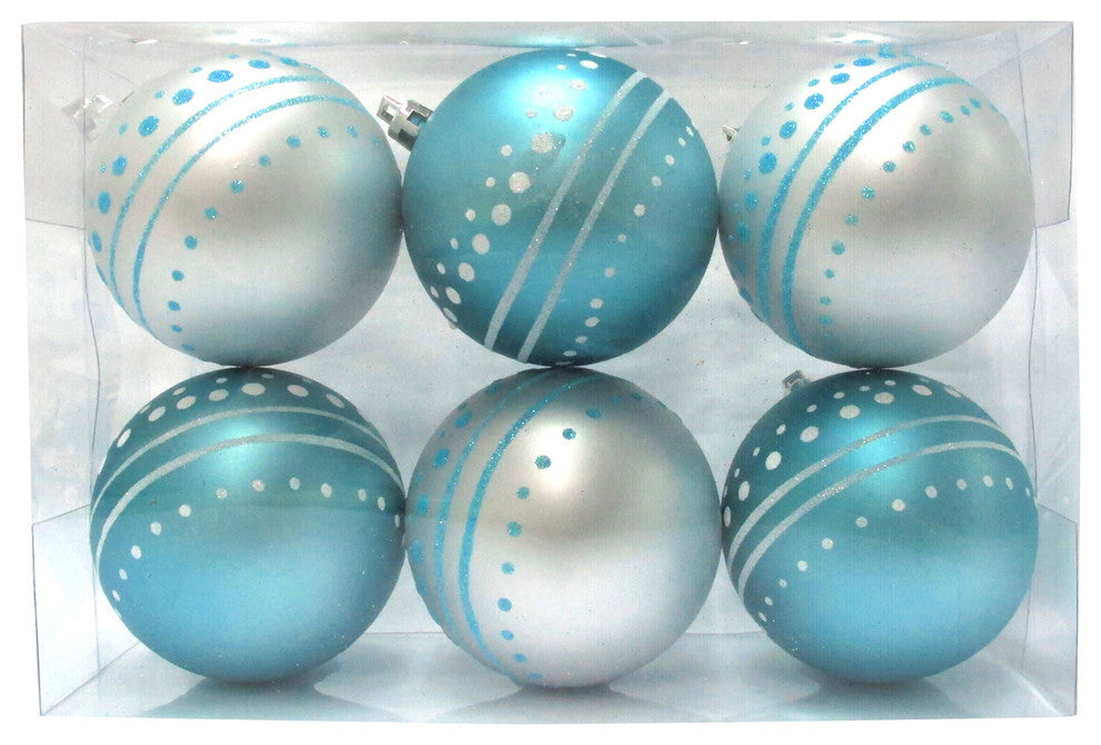 6-Pack Aqua And White Ball Ornament With Dot Design