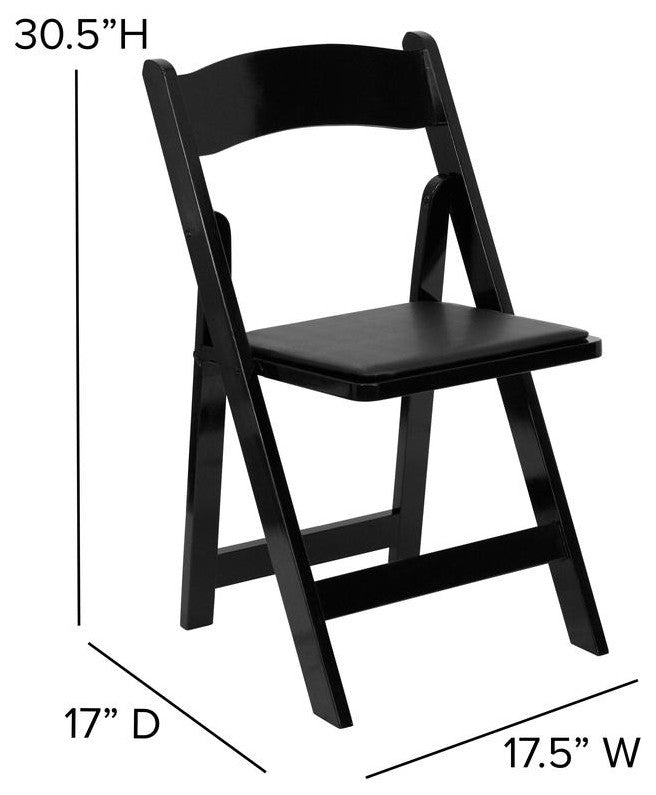 2 Pack Black Wood Folding Chair with Vinyl Padded Seat