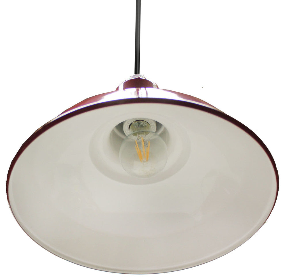 12" Steel Farmhouse Style Pendant Light, El Segundo, White, Black Cord
