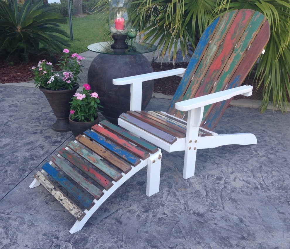 Adirondack Chair Including Footstool Made From Recycled Teak Wood Boats
