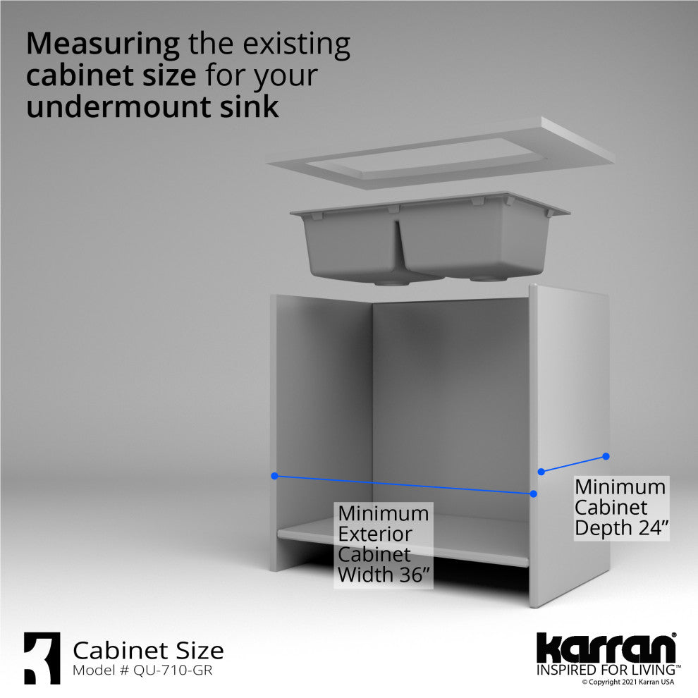 Karran Undermount Quartz 32" 50/50 Double Bowl Kitchen Sink Kit, Grey