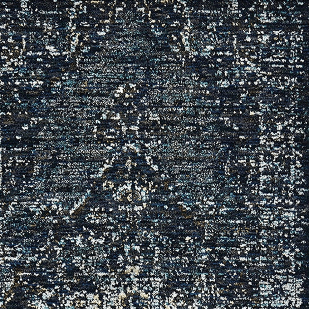 12' Runner Blue and Brown Oriental Power Loom Runner Rug