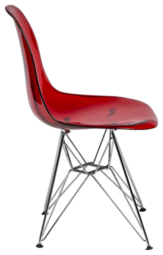 Cresco Acryclic Dining Side Chairs with Eiffel Legs Set of 2, Transparent Red