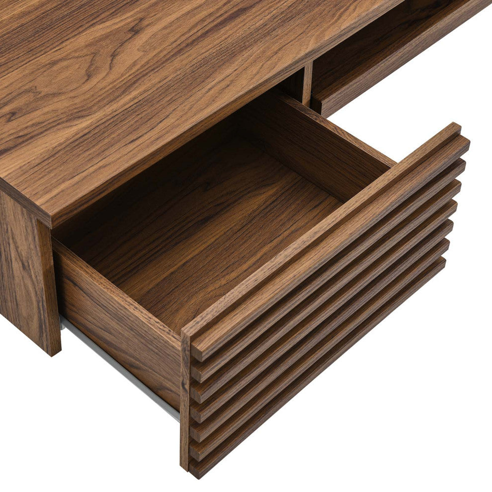 Render Wall Mount Wood Office Desk, Walnut