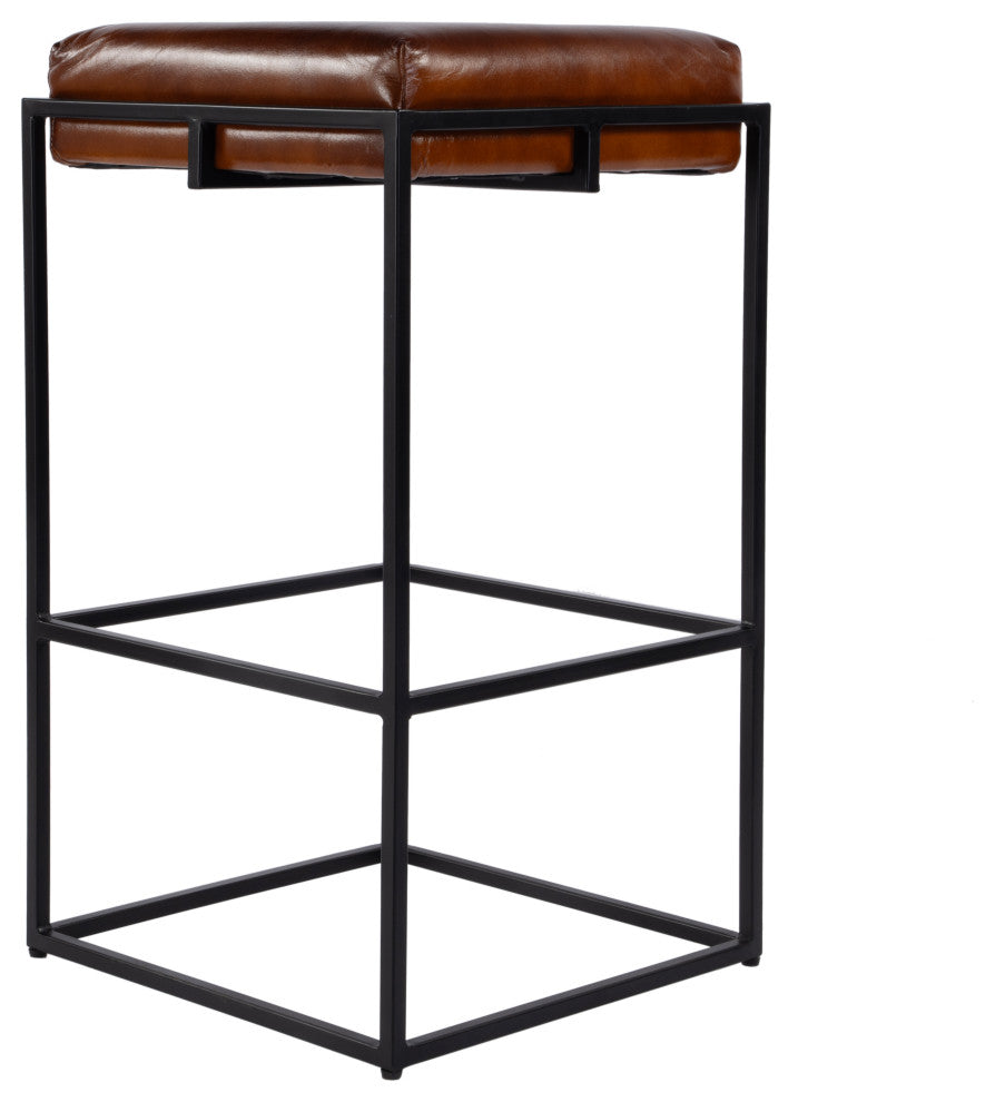 Eldridge 31" Seat Height Leather, Iron Backless Bar Height Stool, Footrest