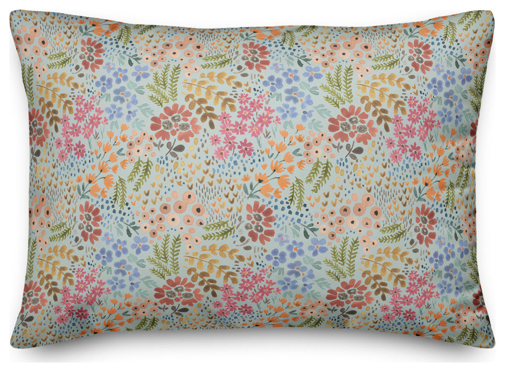 Wild Flower Floral on Blue 20x14 Spun Poly Pillow