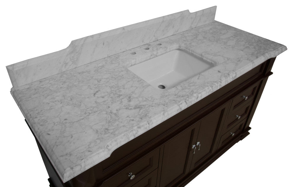 Elizabeth 60" Bathroom Vanity, Base: Chocolate, Top: Carrara Marble, Single Vanity