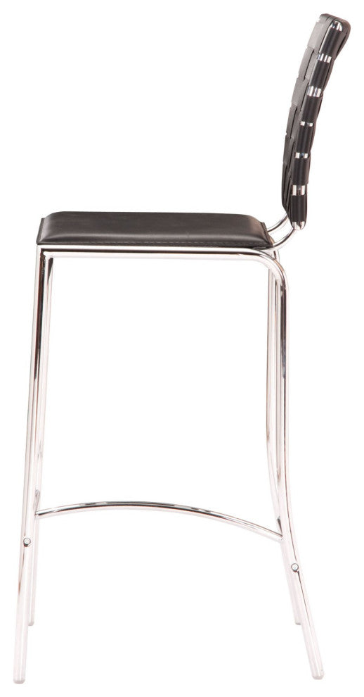 Counter Stool Chair, Set of 2, Faux Vinyl Leather, Steel, Black, Chrome, Cafe