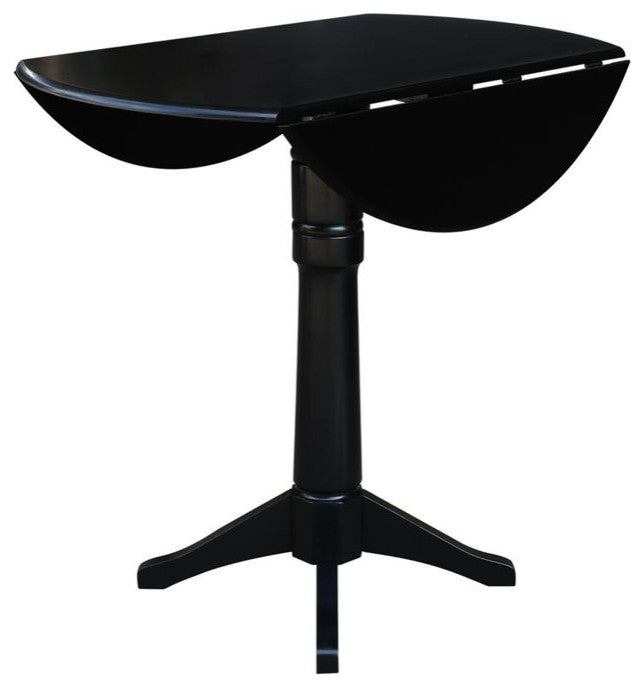 Tall Dining Table, Carved Pedestal Base & Dual Drop Leaf Top, Black
