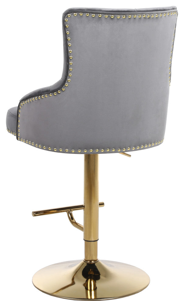 Claude Velvet Upholstered Adjustable Stool, Gray, Gold Base