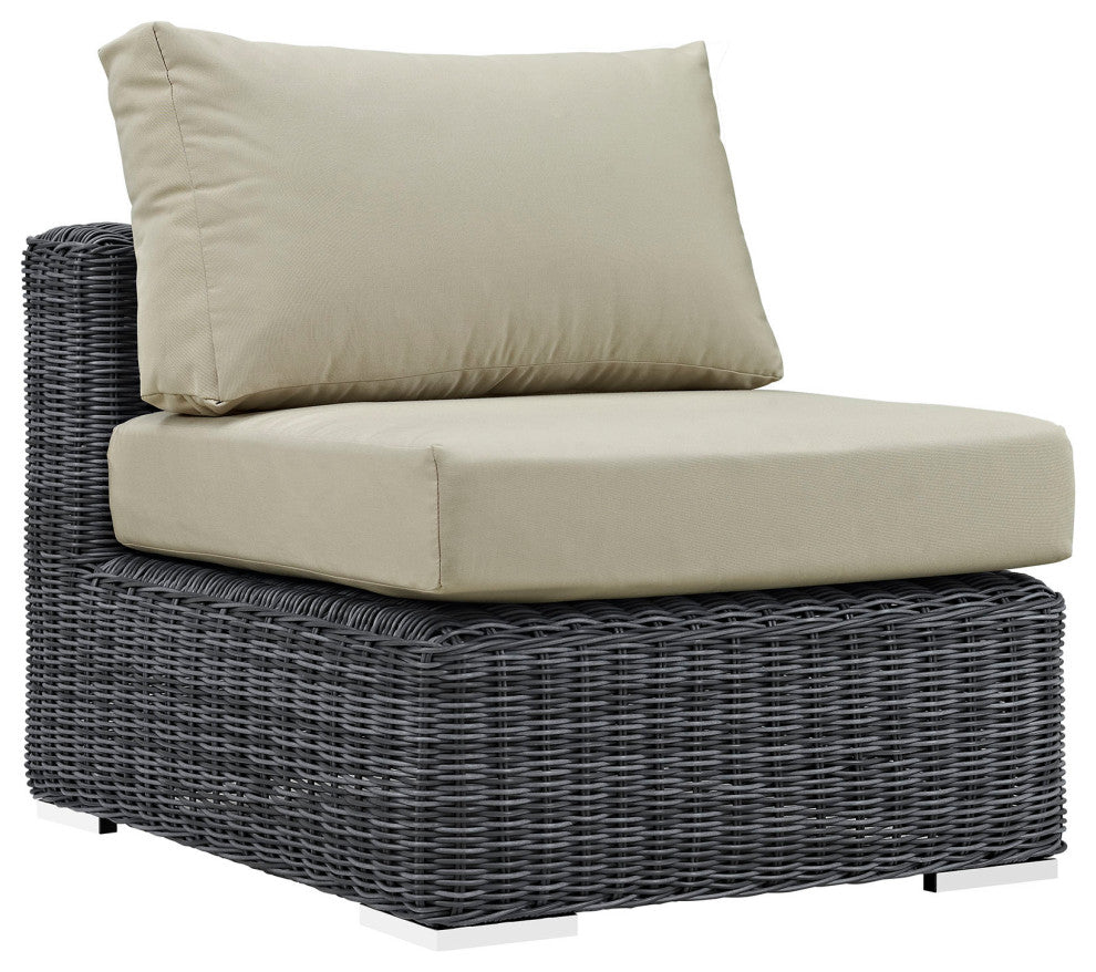 Modway Summon 7 Piece Outdoor Patio Sunbrella Sectional Set, Antique Beige
