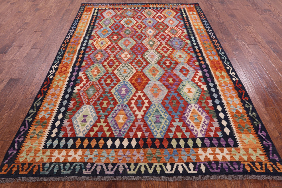 Wool On Wool Flat Weave Kilim Reversible Rug 6' 10" X 9' 9" Q9474