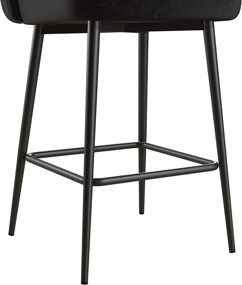 Upholstered Counter Velvet Bar Stool , Black