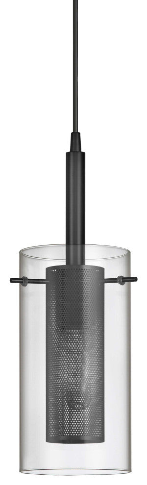 Modern Pendant With Clear Glass, Matte Black