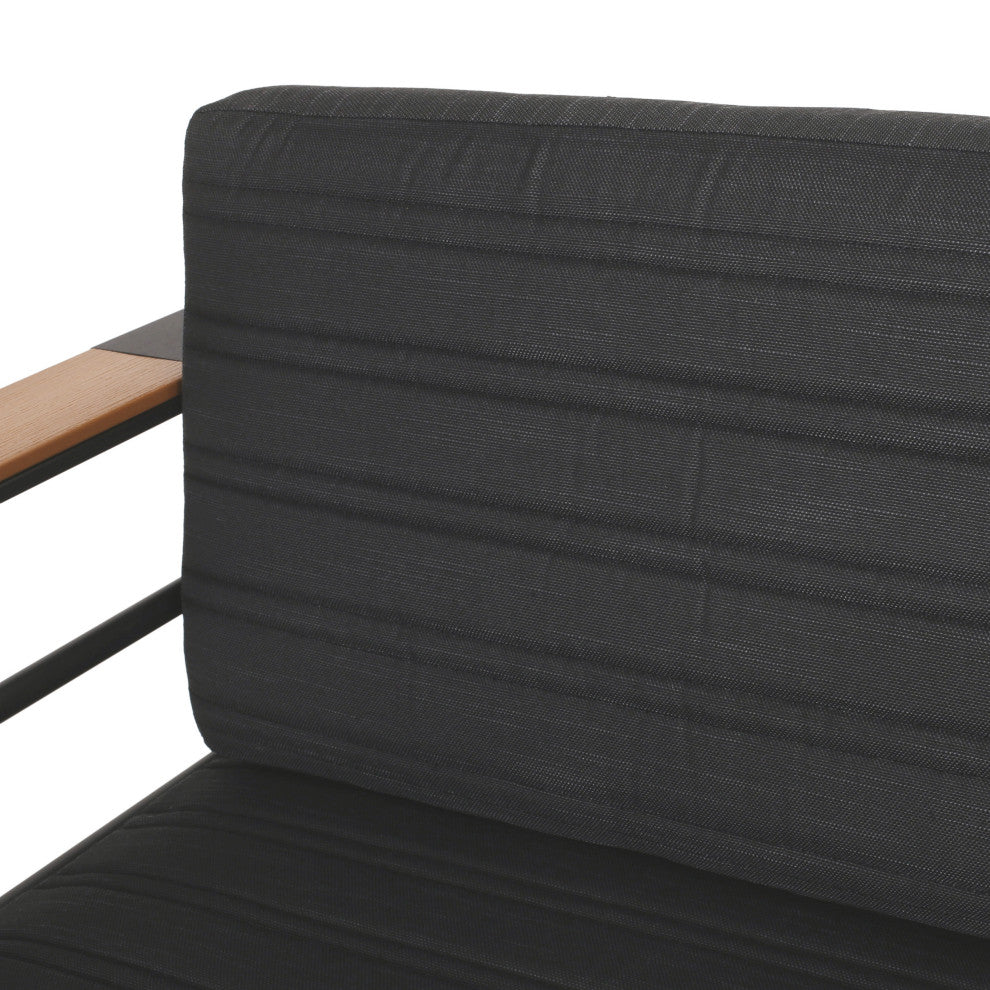 Neffs Outdoor Aluminum Club Chair With Faux Wood Accents, Black, Set of 2
