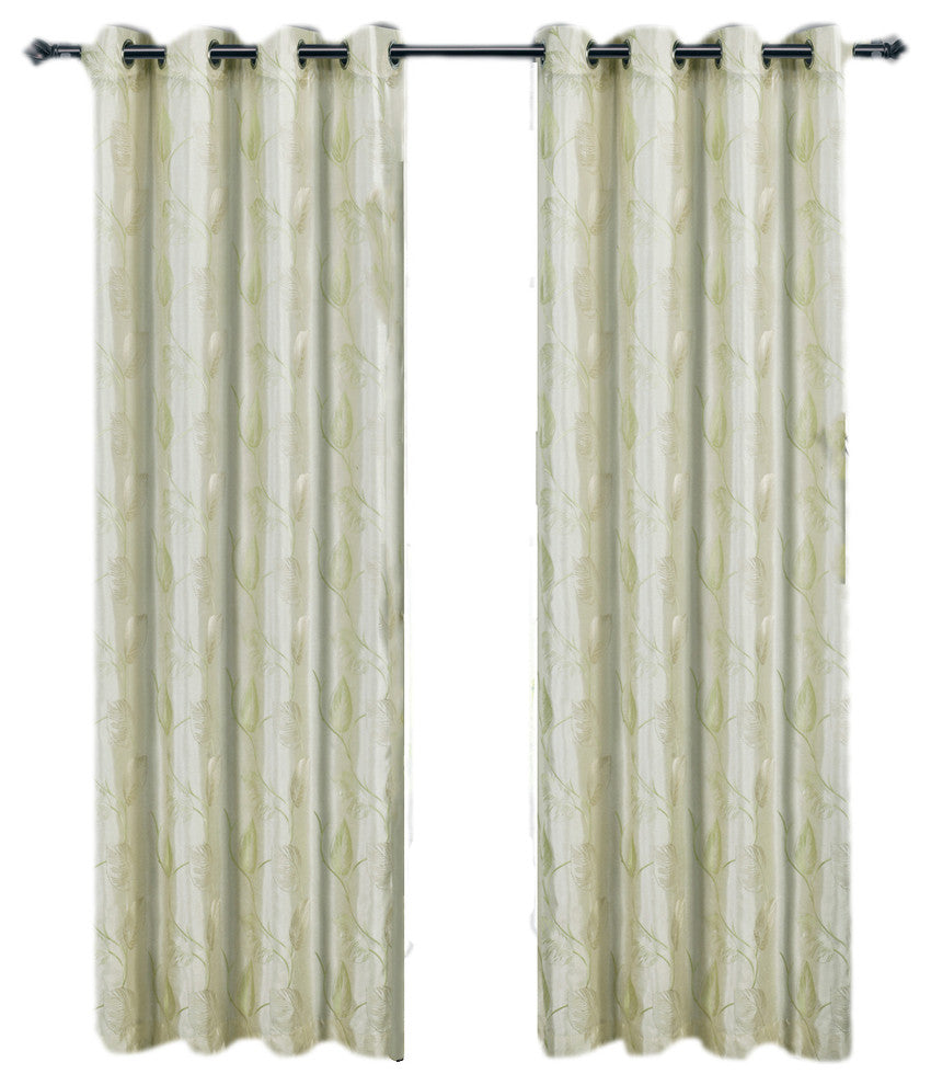 Olivia 2PC Grommet Embroidered Lined Panels, Ivory, 104"x84"