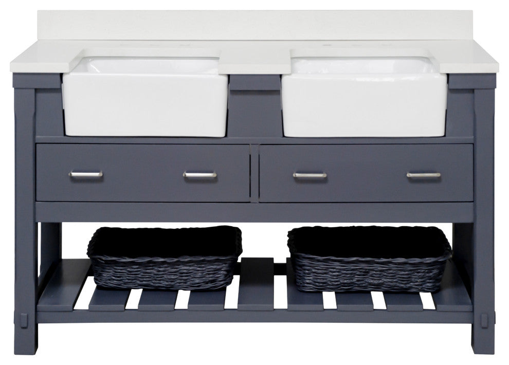 Charlotte 60" Bathroom Vanity, Marine Gray, Quartz, Double
