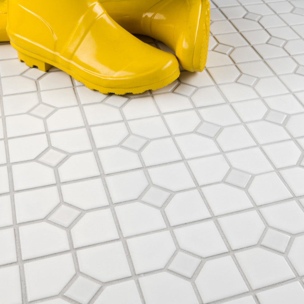 Oxford Matte White w/ Glossy White Dot Porcelain Floor and Wall Tile