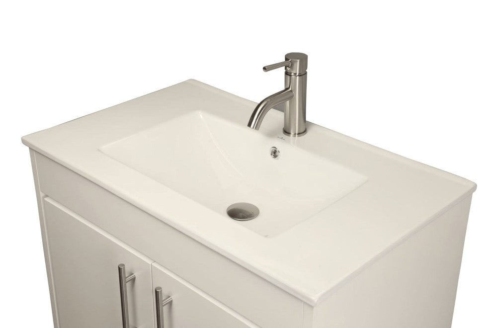 Pacific 30" Vanity With Integrated Ceramic Top and Brushed Nickel Handles, White