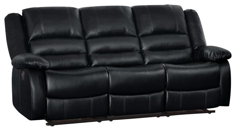 Jacoy Double Reclining Sofa, Black Leather