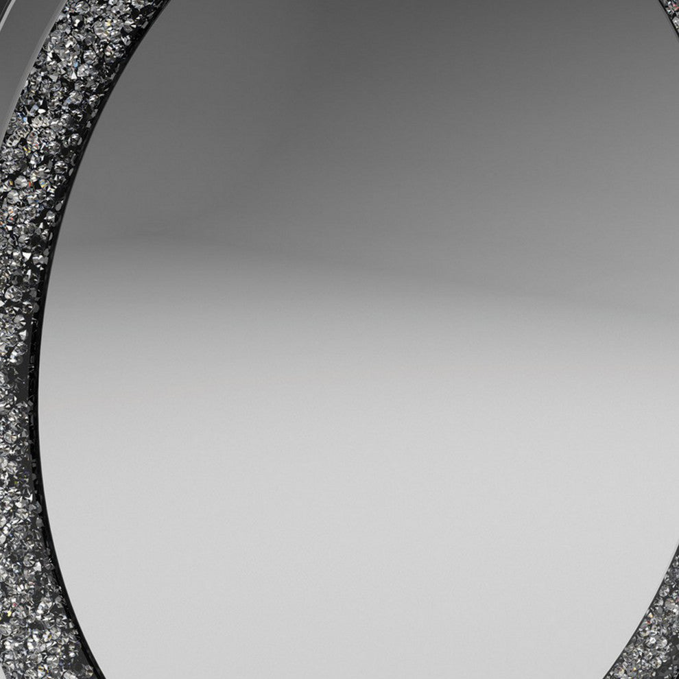 Benzara BM282037 Modern Vanity Wall Mirror, Round, Crystal Frame, Glass, Silver