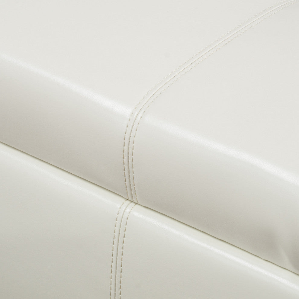 GDF Studio Kensington Square Storage Ottoman, Ivory, Pu, Birch