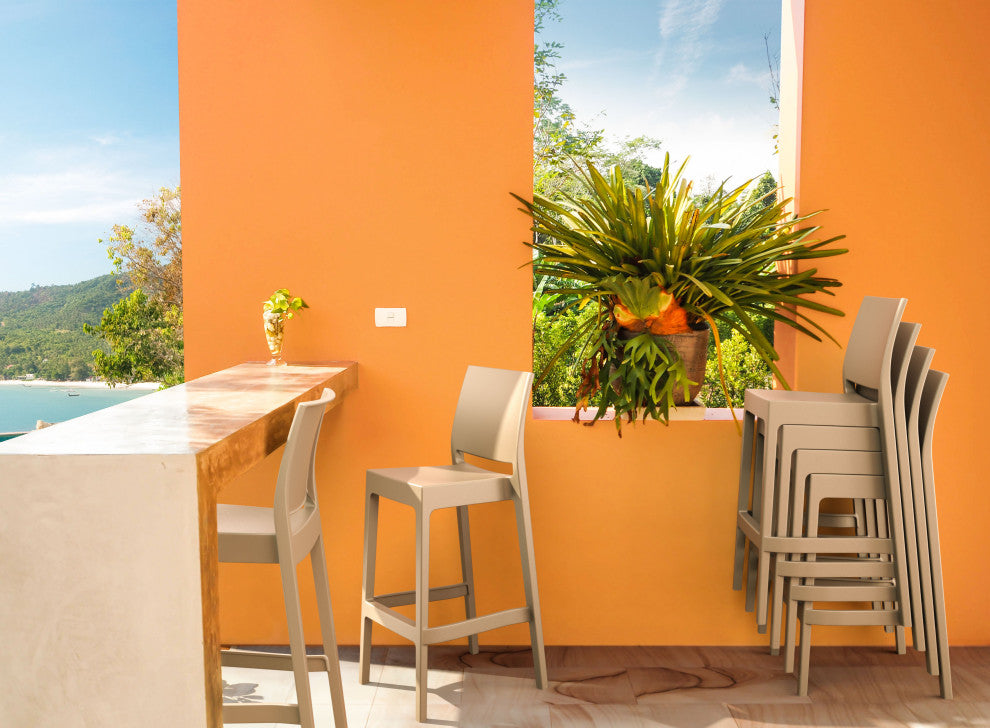 Maya Resin Barstool, Taupe, Set of 2