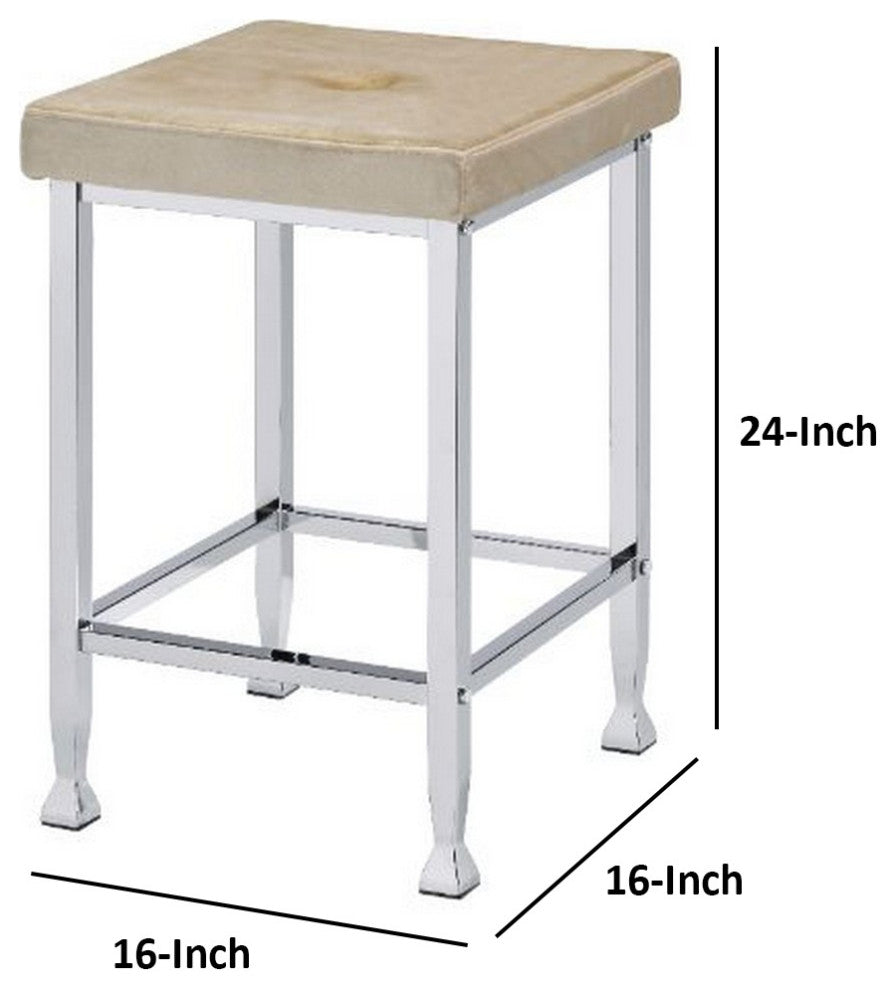 Benzara BM251121 Counter Height Stool With Padded Seat and Metal Base, Beige