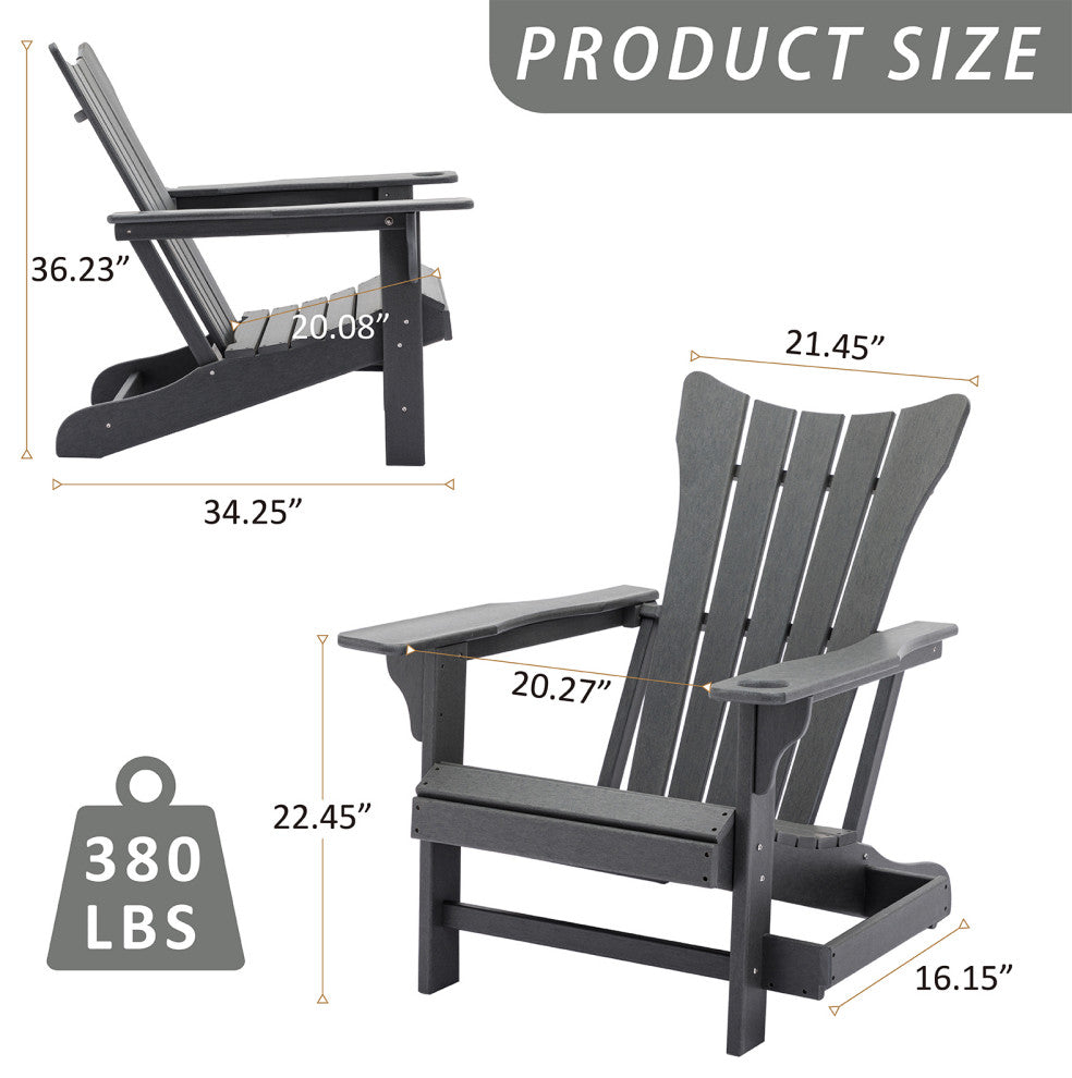 Modern Plastic Weather-Resistant Adirondack Chairs, Black