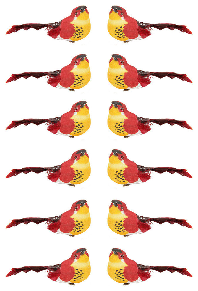 Burgundy Smoke Spotted Bird Christmas Ornaments, Red and Dark, Set of 12, 5"