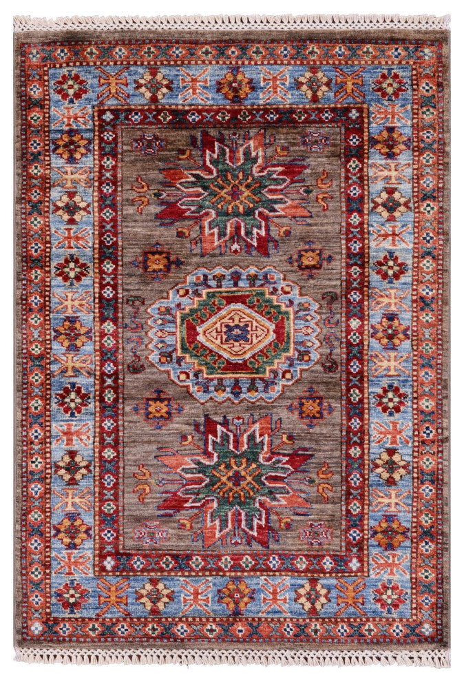 Geometric Super Kazak Handmade Wool Rug 2' 9" X 3' 10" Q10280