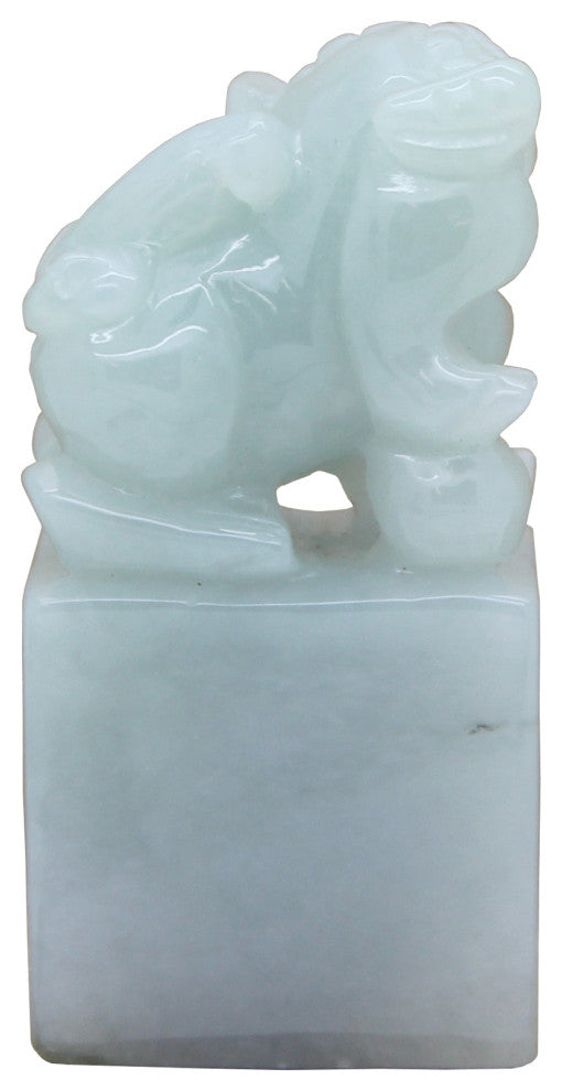 Detail Carved Natural Jade Chinese Table Top Small Foo Dog Statue