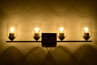4-Light Brushed Nickel Vanity Light With Seedy Glass Shades