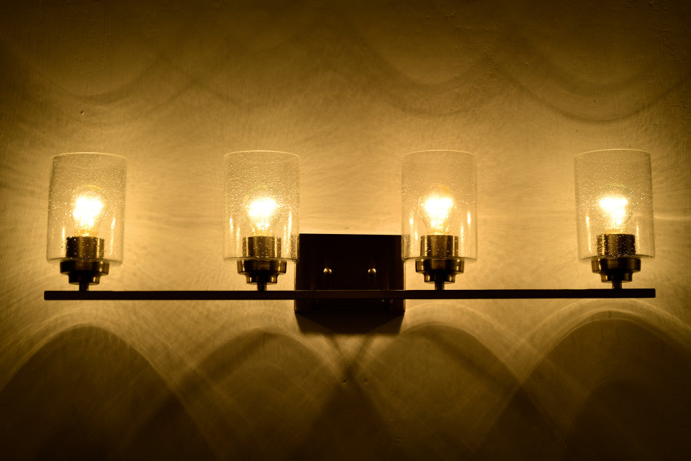 4-Light Brushed Nickel Vanity Light With Seedy Glass Shades