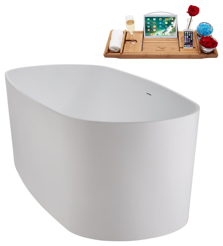 67" Streamline NS5800CH Matte White Stone Resin Bathtub, Tray With Chrome Drain