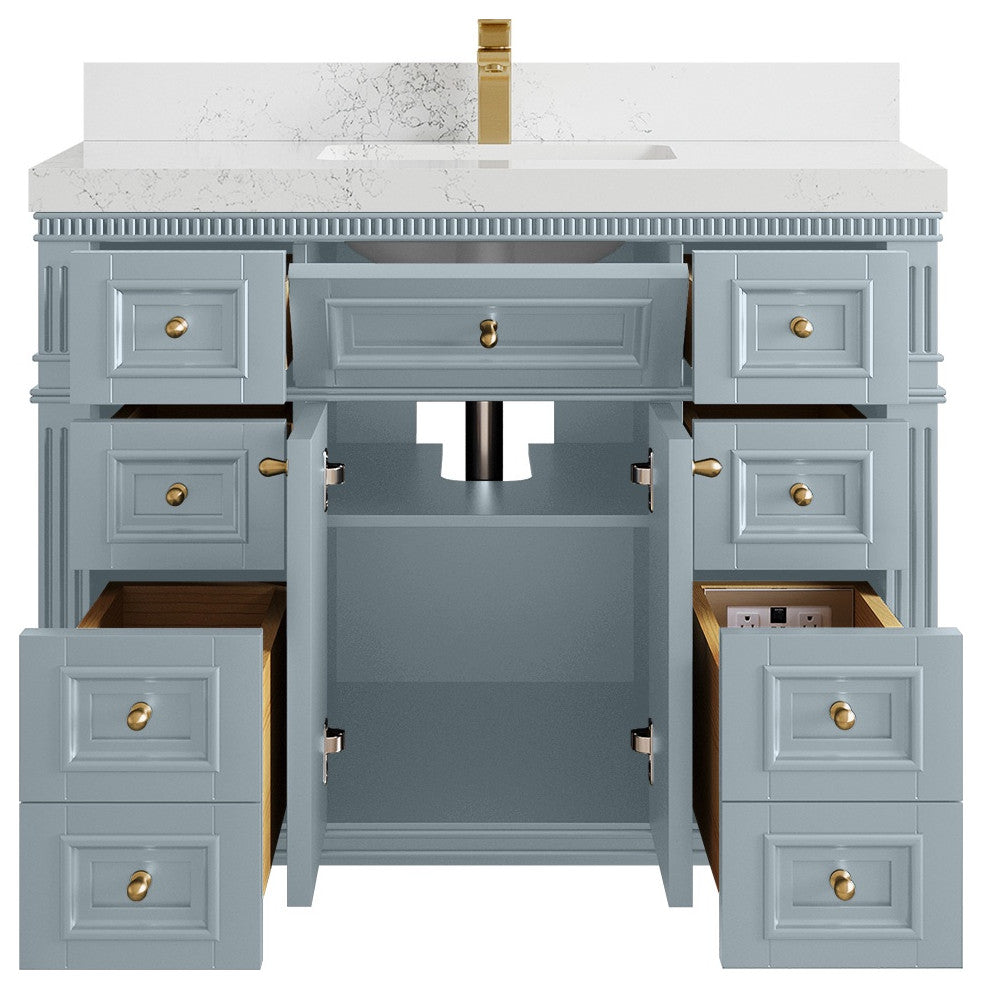 Paris 42" Single Sink Bathroom Vanity in Blue Heather 2" Empira Quartz