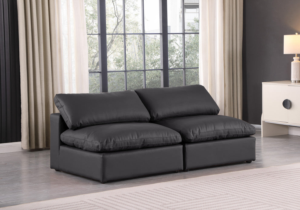Comfy Upholstered Modular Sofa, Black, 2-Piece: 2 Armless Chair, Vegan Leather