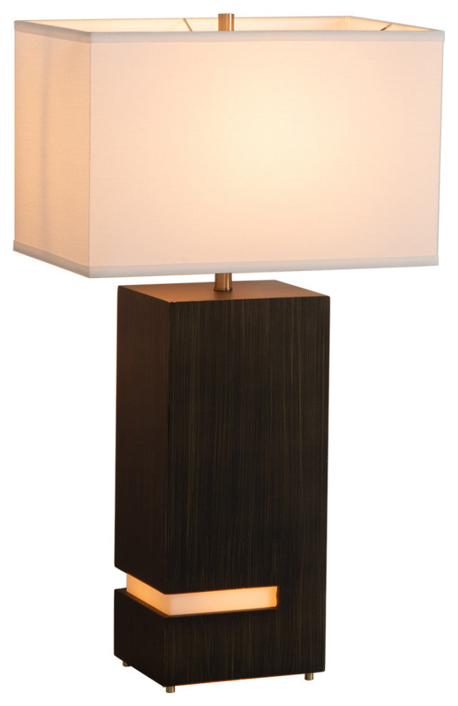 Zen Standing Table Lamp - Gilded Ebony Wood Finish, Weathered Brass, White Linen