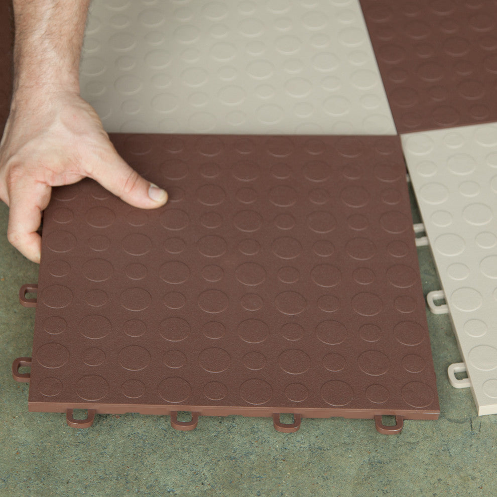 12"x12" Interlocking Garage Flooring Tiles, Coin Top, Set of 30, Brown