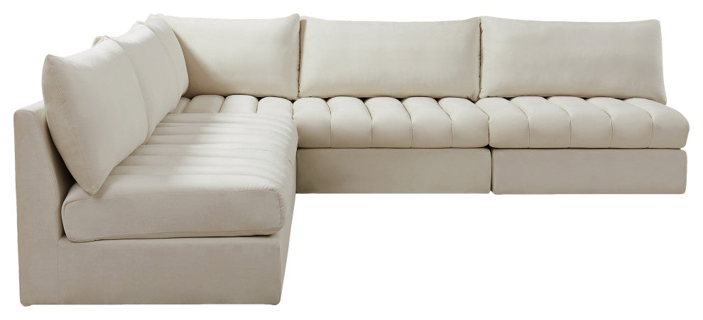 Jacob Velvet Upholstered 5-Piece L-Shaped Modular Sectional, Cream