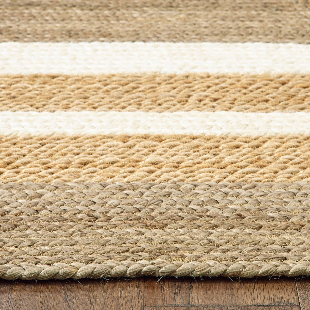 8" x 10" Tan and White Multi Bordered Area Rug