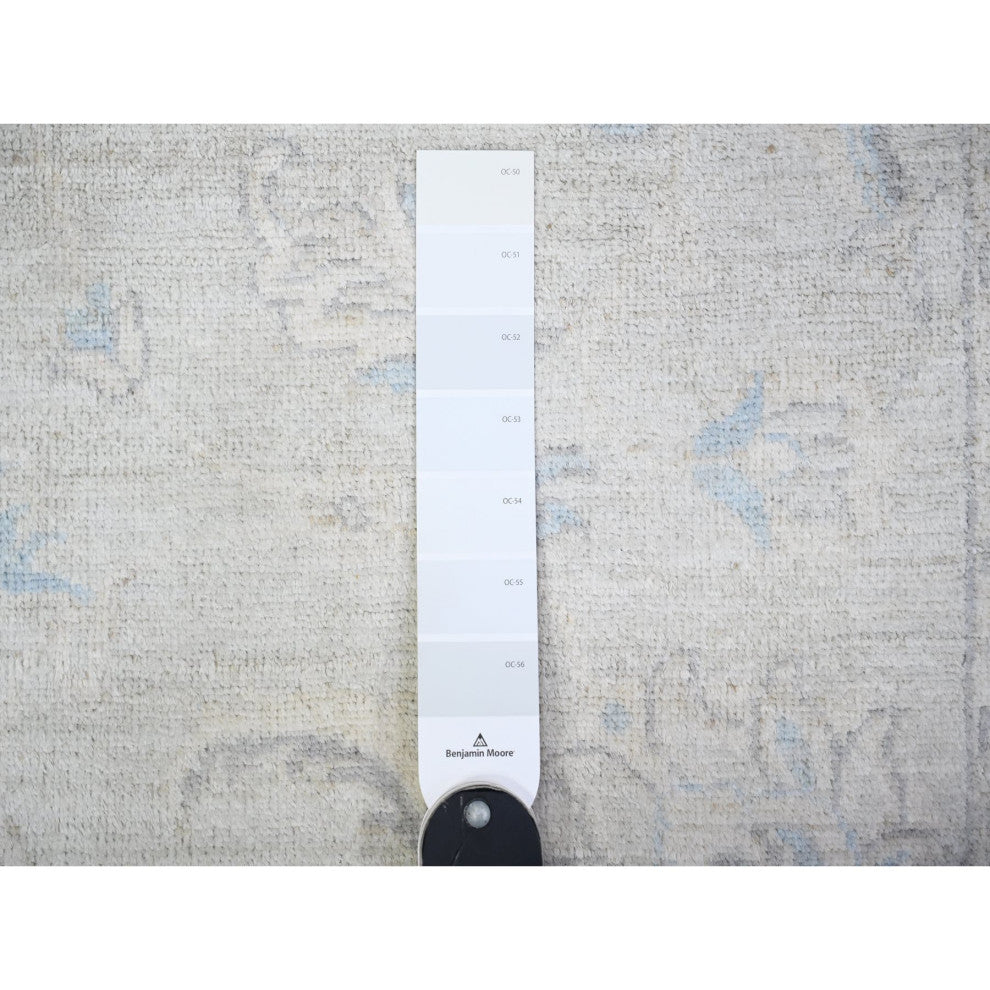 Ice Gray Peshawar Washed Out Faded Wool Hand Knotted Oriental Rug, 2'8"x12'2"