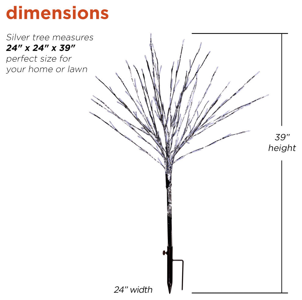 39"H Indoor/Outdoor Metallic Tree Stake Holiday Decoration with White LED Lights