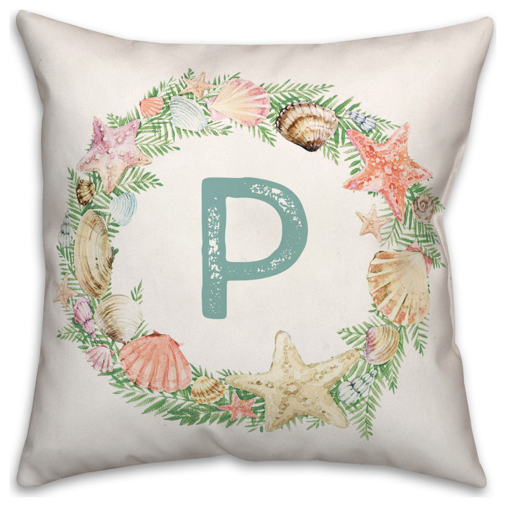 Coastal Christmas Monogram P 18x18 Spun Poly Pillow