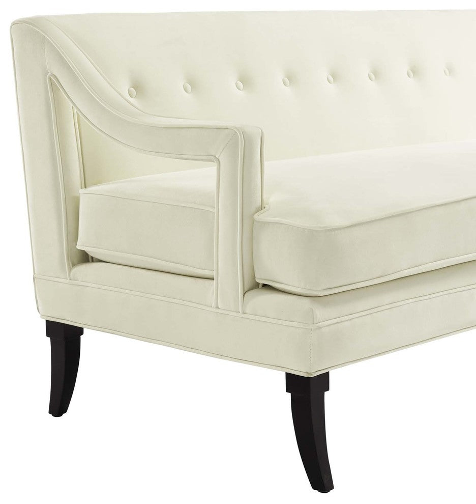 Concur Button Tufted Upholstered Velvet Sofa, Ivory