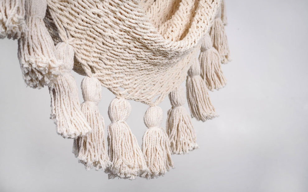 Boho Natural Cotton Hammock Swing With Tassels
